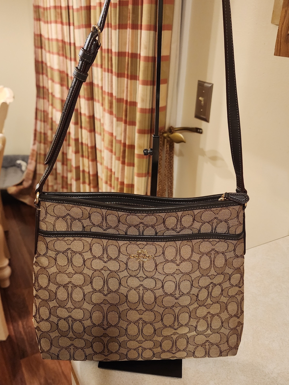 Coach Signature Canvas Zip File Crossbody Bag